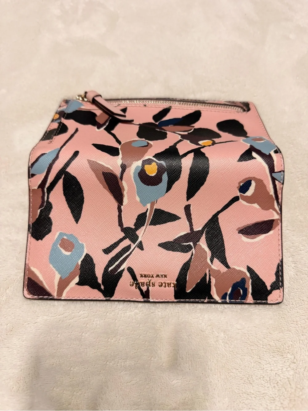 kate spade Pink Floral Continental Wallet with Blue Accents
